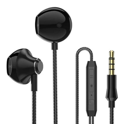 PTM Wired Earphones With Inline Mic For Calls And Commuting black wired earbuds with 3.5mm jack and inline controls