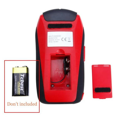 G120 Wall Detector for Scanning Hidden Metals and Wires in Walls showing battery compartment and separate 9V battery (battery not included)