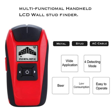 G120 Wall Detector for Scanning Hidden Metals and Wires in Walls - handheld LCD wall stud finder showing metal, stud, AC cable modes