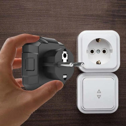 Practical Socket Voltage Tester for Home Electrical Safety held near a European wall socket showing plug insertion for quick voltage checks