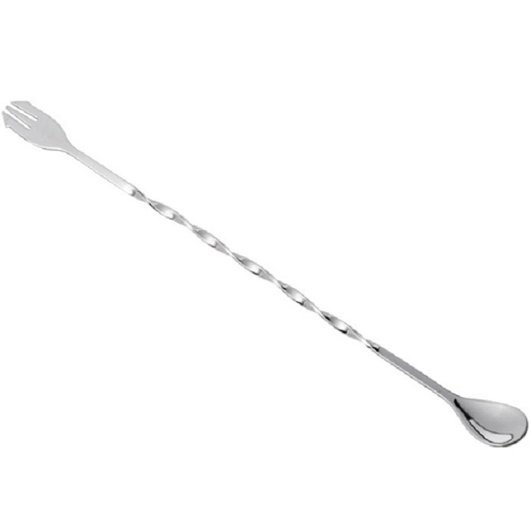 2 PCS Stainless Steel Long Handle Fork Spoon Cocktail Ice Stirrer Double Head Wine Mixing Stick