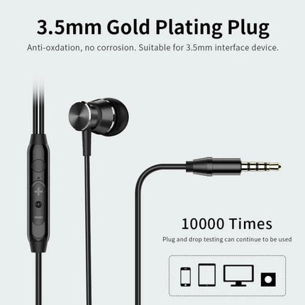 Langsdom Wired In Ear Earphones For Commuting And Calls with 3.5mm gold plug, inline mic, secure fit, durable cable