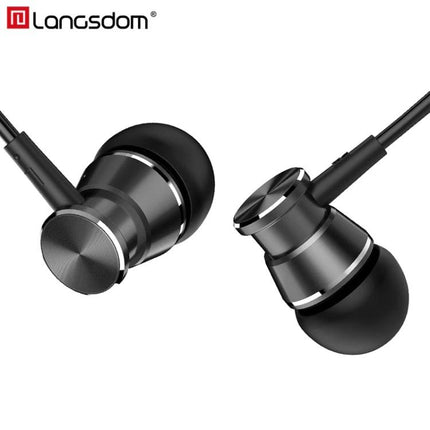 Langsdom Wired In Ear Earphones For Commuting And Calls black metal in-ear headphones with secure ear hooks for calls