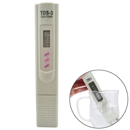 Portable Digital TDS Meter for Drinking Water Quality Testing handheld TDS-3 meter measuring ppm in a cup to test tap water, filters, aquariums