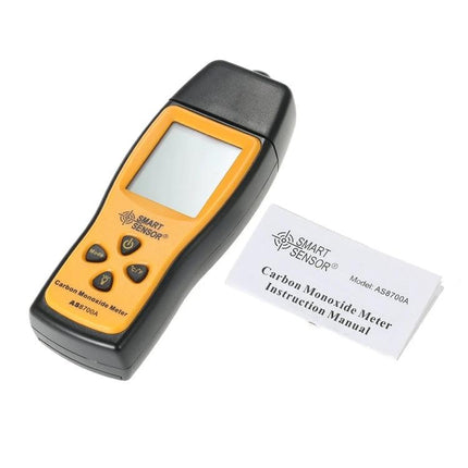 Portable Handheld Carbon Monoxide Gas Detector for Safety Monitoring showing SMART SENSOR device and instruction manual