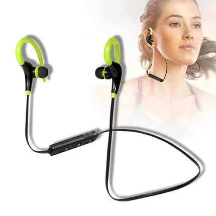 AiWei Wireless Earphones With Ear Hook For Workouts showing neon green over‑ear hook earbuds with inline controls