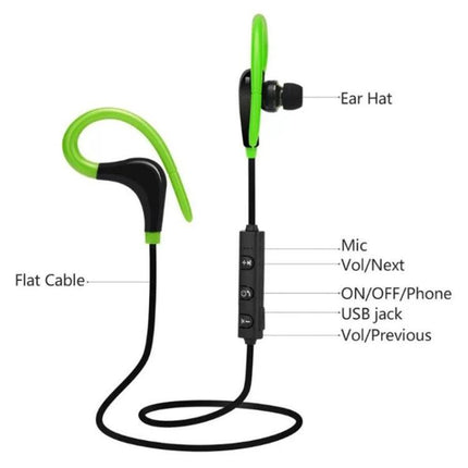 AiWei Wireless Earphones With Ear Hook For Workouts green ear‑hook Bluetooth sport earphones with inline mic controls