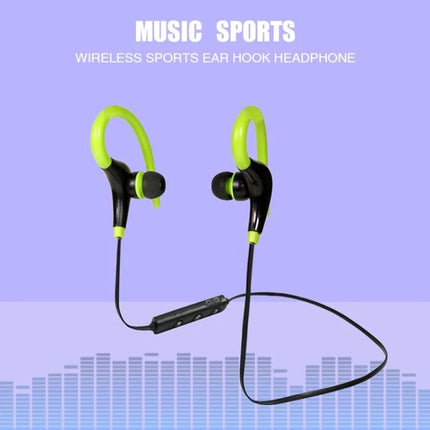 AiWei Wireless Earphones With Ear Hook For Workouts showing neon green over‑ear hooks, inline controls, and secure fit for exercise