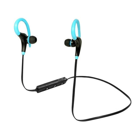 AiWei Wireless Earphones With Ear Hook For Workouts in black and blue with inline controls for secure active use