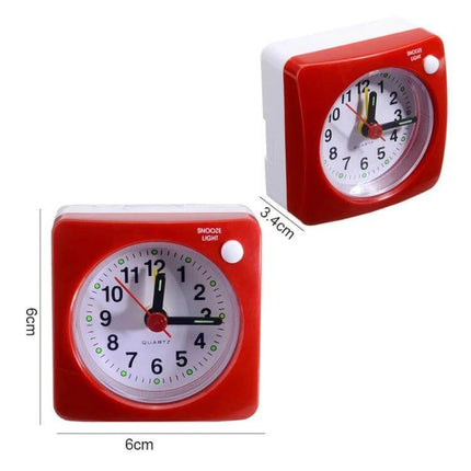 Bedside Mute Alarm Clock With Light For Nightstand - compact red travel quartz clock 6x3.4x6cm with snooze light for dorms and nightstands