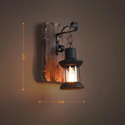 Vintage Wall Lamp for Cozy Home Cafe Lighting - rustic wooden wall sconce with metal lantern and warm incandescent glow, ideal for reading nooks and cafe corners