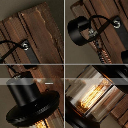 Vintage Wall Lamp for Cozy Home Cafe Lighting mounted on reclaimed wood with exposed filament bulb casting warm ambient light