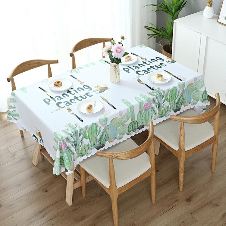 Elegant Waterproof PVC Table Cover for Dining and Coffee Tables - Oil-Resistant and Heat-Guarding Cactus 120x120cm Square Table