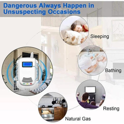 Coalgas Home Gas Leak Detector for Natural and Propane Safety detecting leaks in kitchen, sleeping and bathing areas with digital display