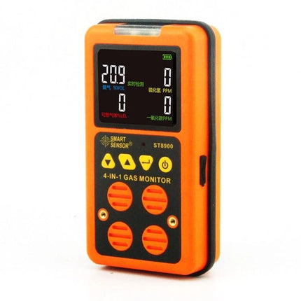 Smart Sensor Portable 4-in-1 Gas Detector for Air Monitoring handheld orange CO H2S O2 LEL gas monitor with display and buttons