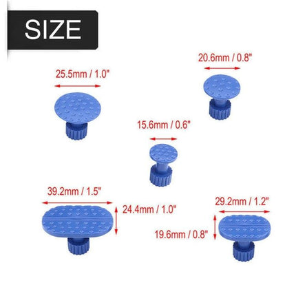 Versatile Suction Cups for Everyday Car Maintenance at Home - five blue dent puller sizes labeled 1.5, 1.2, 1.0, 0.8 and 1.0 inches