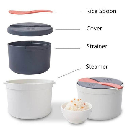 Microwave Rice Cooker 2L Steamer Pot For Easy Rice - 2L food-grade PP microwave rice cooker with cover, strainer, steamer and rice spoon for quick rice and veg