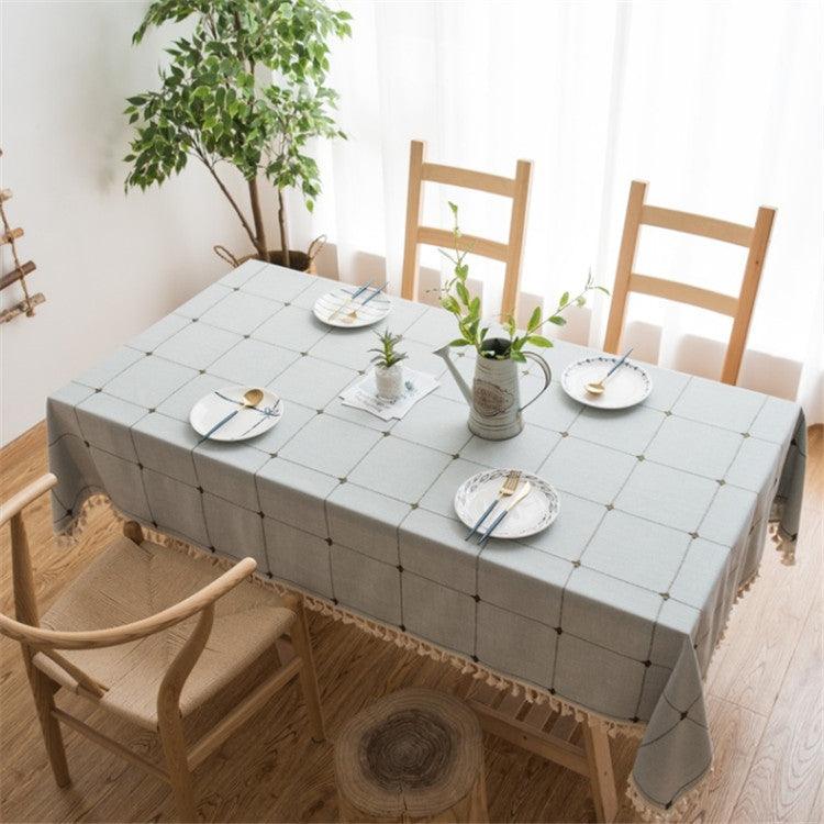 Chic Lattice Pattern Cotton Linen Table Cover with Elegant Tassels - Multi-Purpose Rectangular Mat for Home Decor Coffee 90x90cm