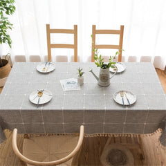 Chic Lattice Pattern Cotton Linen Table Cover with Elegant Tassels - Multi-Purpose Rectangular Mat for Home Decor