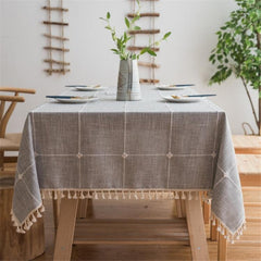 Chic Lattice Pattern Cotton Linen Table Cover with Elegant Tassels - Multi-Purpose Rectangular Mat for Home Decor