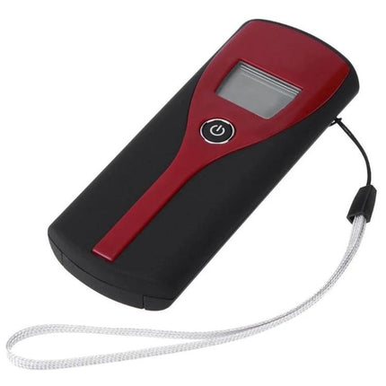 Digital Breathalyzer for Quick and Easy Alcohol Detection - handheld black and red unit with LCD screen and wrist strap for fast BAC readings