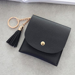 Chic Mini Leather Wallet for Women with Tassel - Casual Coin Clutch and ID Card Holder