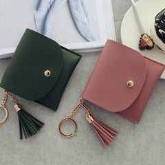 Chic Mini Leather Wallet for Women with Tassel - Casual Coin Clutch and ID Card Holder