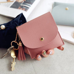 Cartera de moda para mujer, cartera corta de cuero, mini cartera informal para tarjetas de identificación, bolso de mano con borlas para mujer