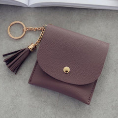 Cartera de moda para mujer, cartera corta de cuero, mini cartera informal para tarjetas de identificación, bolso de mano con borlas para mujer