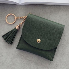 Cartera de moda para mujer, cartera corta de cuero, mini cartera informal para tarjetas de identificación, bolso de mano con borlas para mujer