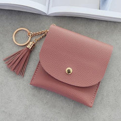 Cartera de moda para mujer, cartera corta de cuero, mini cartera informal para tarjetas de identificación, bolso de mano con borlas para mujer