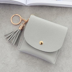 Cartera de moda para mujer, cartera corta de cuero, mini cartera informal para tarjetas de identificación, bolso de mano con borlas para mujer