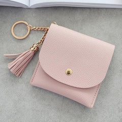 Cartera de moda para mujer, cartera corta de cuero, mini cartera informal para tarjetas de identificación, bolso de mano con borlas para mujer