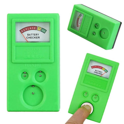 Handheld Green Watch Battery Tester for Button Cells - compact green handheld battery checker for watch button cells with analog gauge