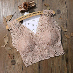 Lace Seamless Tube Crop Top with V-Neck Design for Women