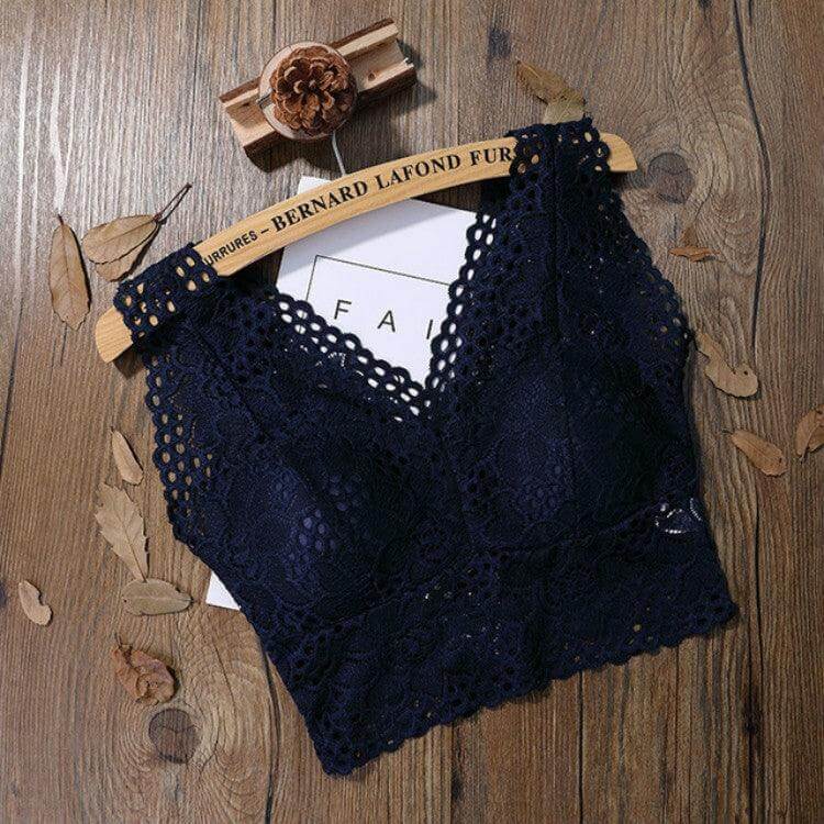 Lace Seamless Tube Crop Top with V-Neck Design for Women Blue