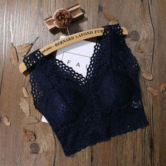 Lace Seamless Tube Crop Top with V-Neck Design for Women Blue