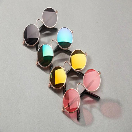 Pet Sunglasses for Stylish Outdoor Adventures with Dogs - metal round mirrored lenses in multiple colors for pets on walks and photo sessions