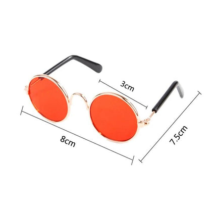 Pet Sunglasses for Stylish Outdoor Adventures with Dogs - round metal red-lens dog sunglasses with measurements for comfortable outdoor use