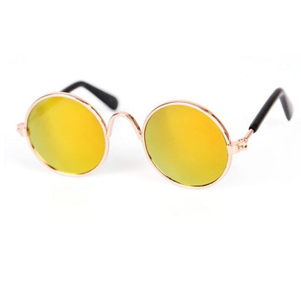 Pet Sunglasses for Stylish Outdoor Adventures with Dogs - metal round yellow-lens dog sunglasses for walks and photo sessions