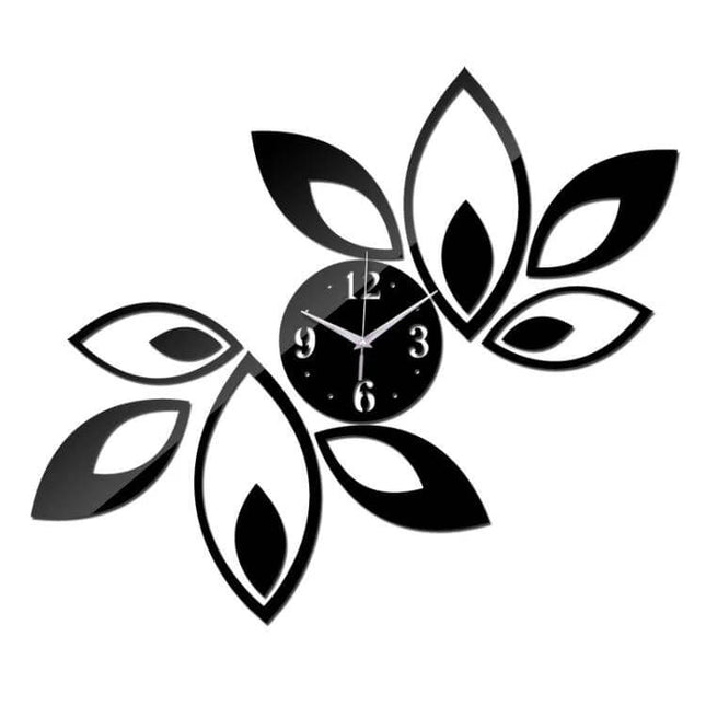 Flower Art Modern DIY 3D Crystal Mirror Wall Clock black floral acrylic self-adhesive wall clock with mirror finish