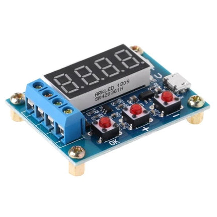 Handheld Battery Capacity Tester for Rechargeable Cells digital tester module with 4-digit LED display, push buttons and screw terminal connections
