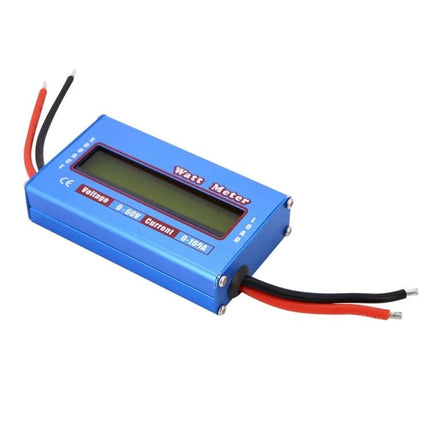 Compact Wattmeter for Everyday Electrical Monitoring - blue handheld wattmeter showing display and red/black leads for DIY, RC and solar energy tracking