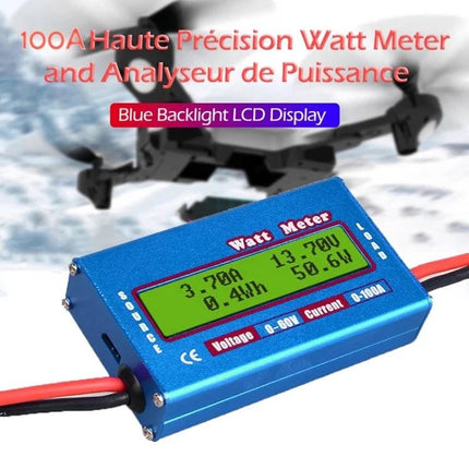 Compact Wattmeter for Everyday Electrical Monitoring - blue backlight LCD watt meter for RC, solar and battery projects