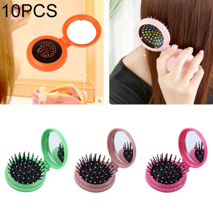 10 PCS Portable Round Pocket Small Size Travel Massage Folding Comb Hair Brush, Random Color