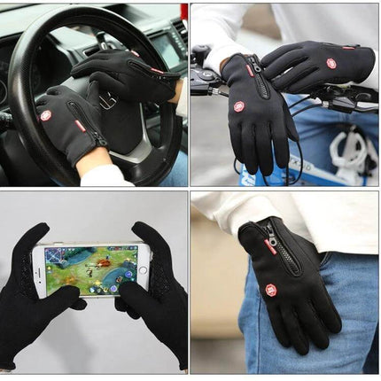 Winter Waterproof Cycling Gloves For Men And Women - black nylon full-finger touchscreen gloves for cold, wet commutes and cycling training
