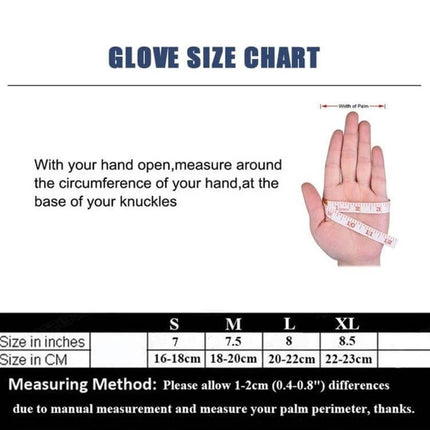 Winter Waterproof Cycling Gloves For Men And Women - black nylon full-finger gloves size chart showing how to measure palm circumference for correct fit