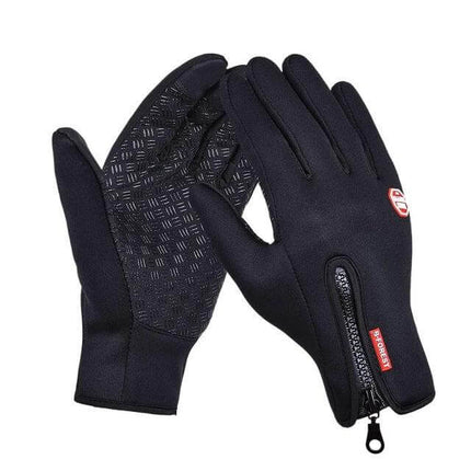 Winter Waterproof Cycling Gloves For Men And Women - black nylon full-finger waterproof cycling gloves with touchscreen grip and zip cuff