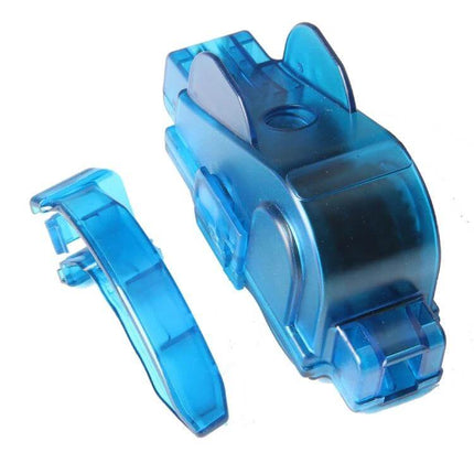 Bike Chain Cleaning Brush Set 3-Piece for Chains and Cogs - blue plastic chain and cog brush kit shown