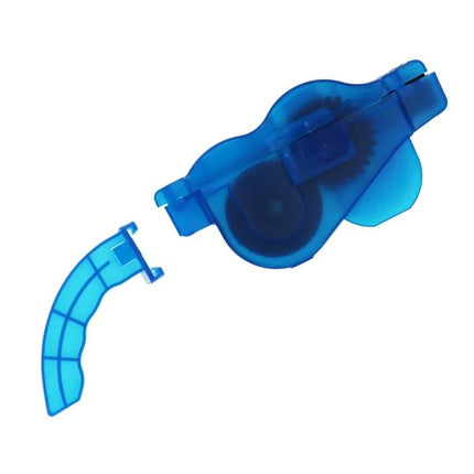 Bike Chain Cleaning Brush Set 3-Piece for Chains and Cogs blue plastic chain scrubber kit shown open for cleaning chain and cogs